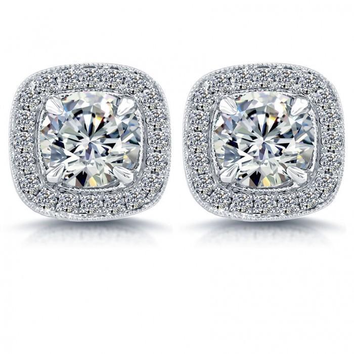 3.90 Carats Prong Set Genuine Diamond Women Stud Earrings Halo White Gold 14K