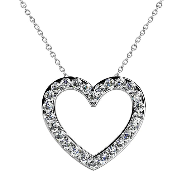3.90 Carats Round Cut Real Diamonds Heart Pendant Necklace White Gold 14K