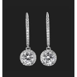 3.90 Carats Round Cut Real Diamonds Ladies Dangle Earrings White Gold 14K