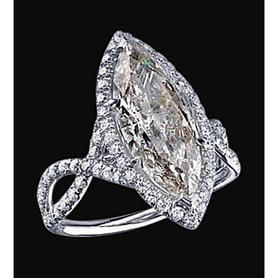 3.91 Carat Marquise Genuine Diamond Pave Fancy Solitaire Ring With Accents