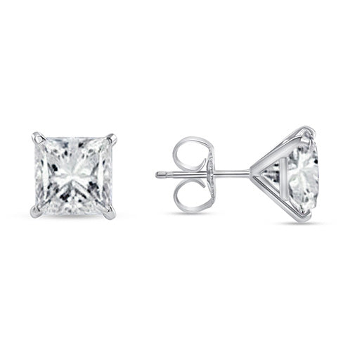 3 Carats Genuine Natural Earth Mined Diamonds Ladies Studs Earrings Princess Cut White Gold 14K