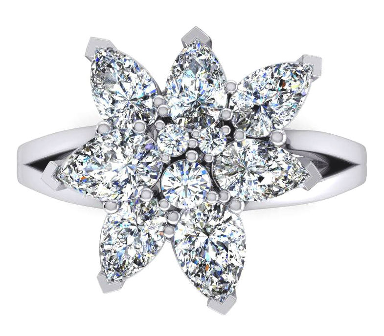 3 Ct Diamond Pear Cut Cluster Ring Gold 14K Jewelry For Ladies