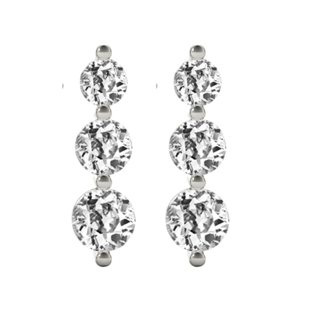 Brilliant Diamond Old Mine Cut Drop Earrings in 14K White Gold – side view