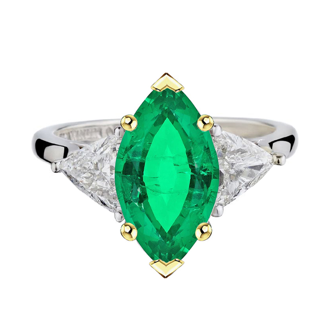 Gemstone Ring 14 Karat Two Tone Gold with Emerald – main view