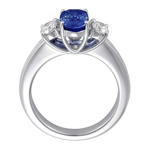 3 Stone Sapphire And Natural Earth Mined Diamonds Ring Anniversary 14K Gold