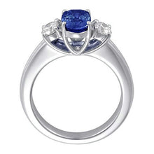 3 Stone Sapphire And Natural Earth Mined Diamonds Ring Anniversary 14K Gold
