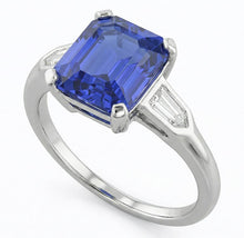 3 Stone Sapphire Ring Emerald Cut Tapered Baguette Natural Earth Mined Diamonds 3 Carats