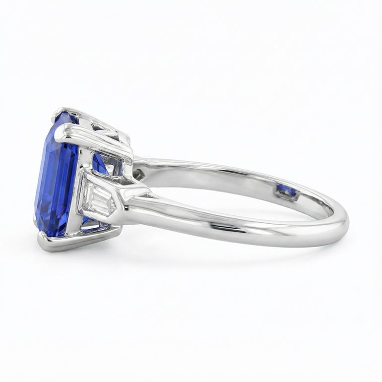 3 Stone Sapphire Ring Emerald Cut Tapered Baguette Natural Earth Mined Diamonds 3 Carats