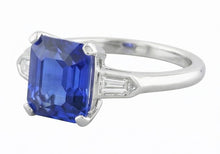 3 Stone Sapphire Ring Emerald Cut Tapered Baguette Natural Earth Mined Diamonds 3 Carats