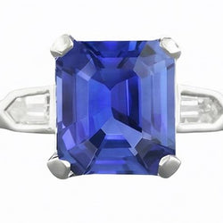 3 Stone Sapphire Ring Emerald Cut Tapered Baguette Natural Earth Mined Diamonds 3 Carats