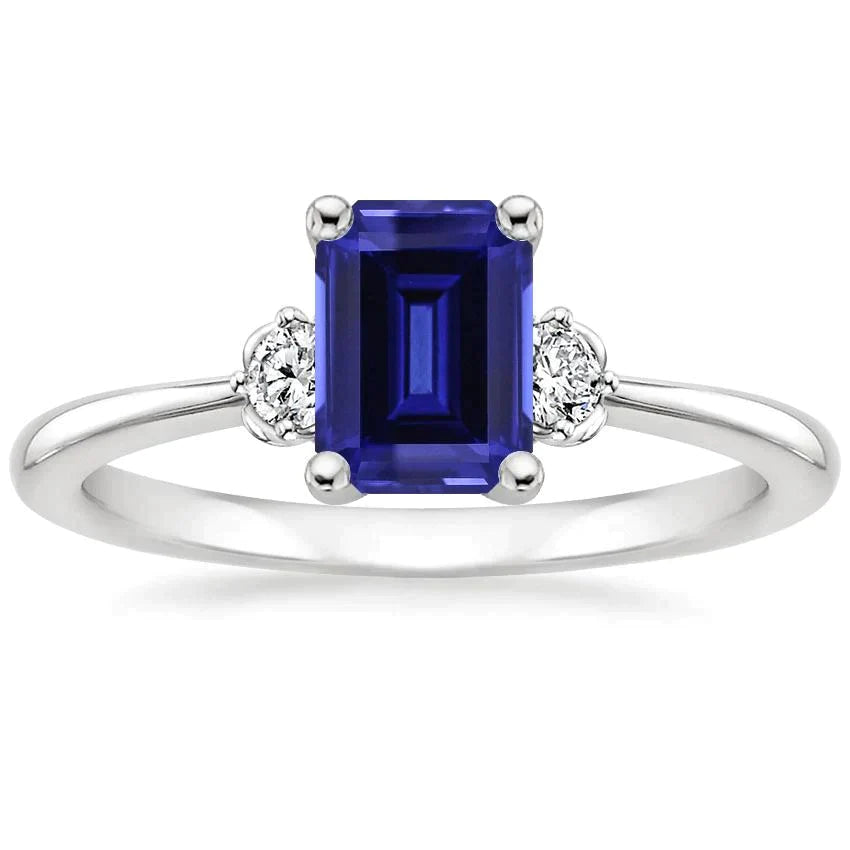 3ct Sapphire Emerald Cut Diamond Ring