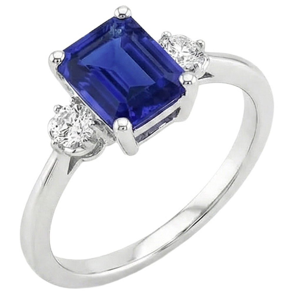 3ct Sapphire Emerald Cut Natural Earth Mined Diamond Ring
