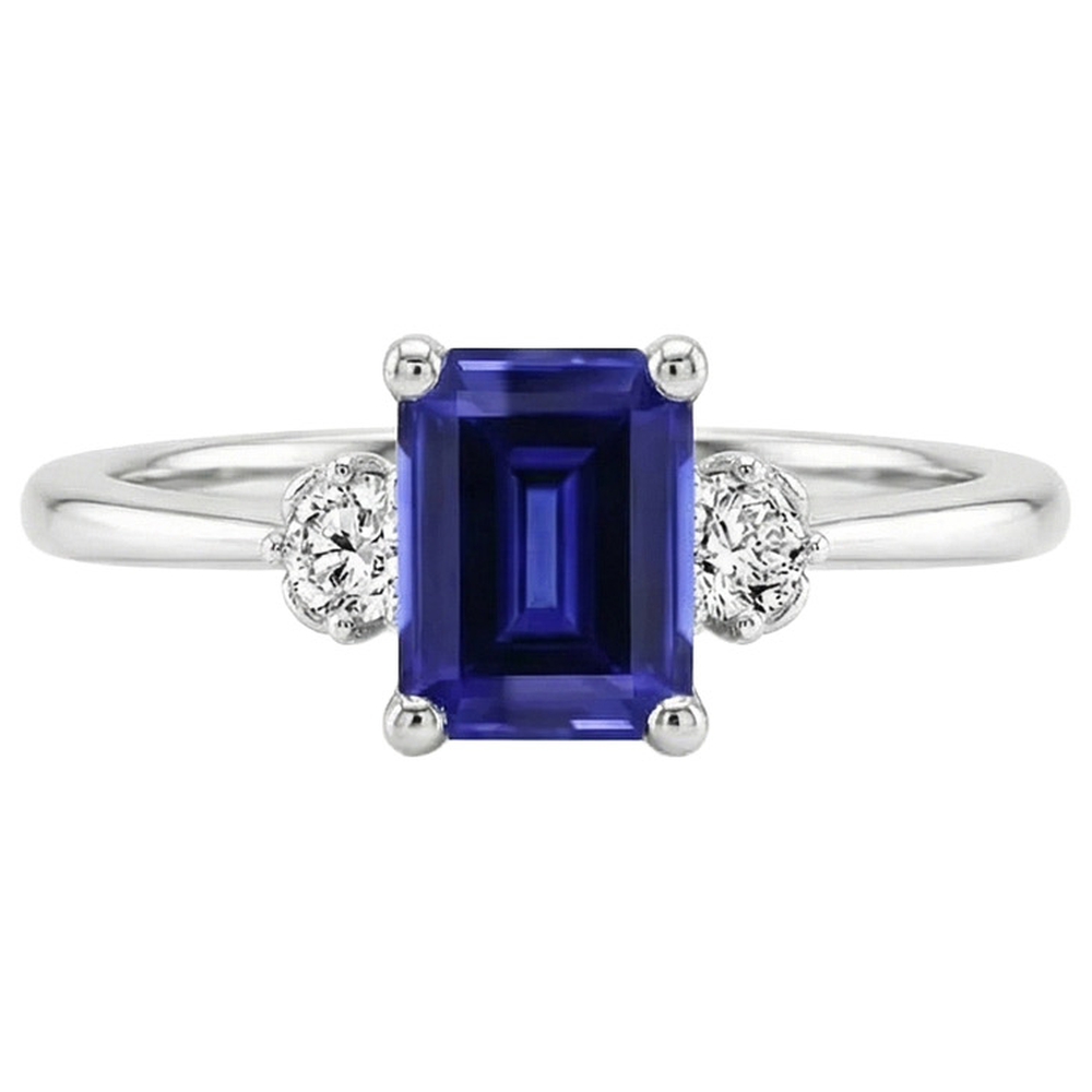 3ct Sapphire Emerald Cut Natural Earth Mined Diamond Ring