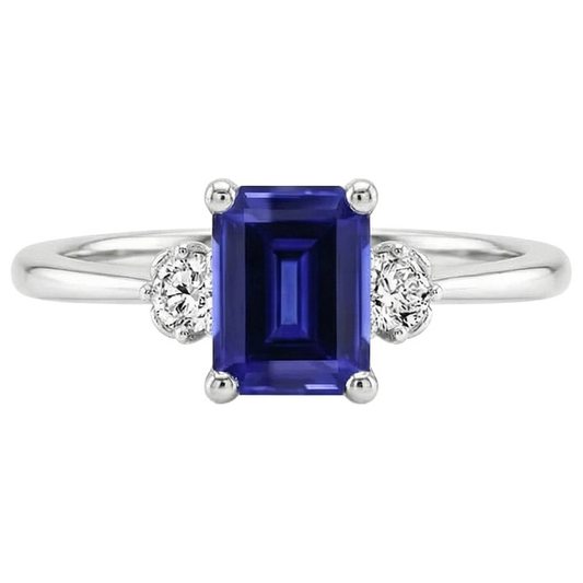 3ct Sapphire Emerald Cut Natural Earth Mined Diamond Ring