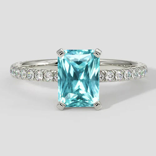 3ct Cushion Paraiba Ring with Diamond Shank