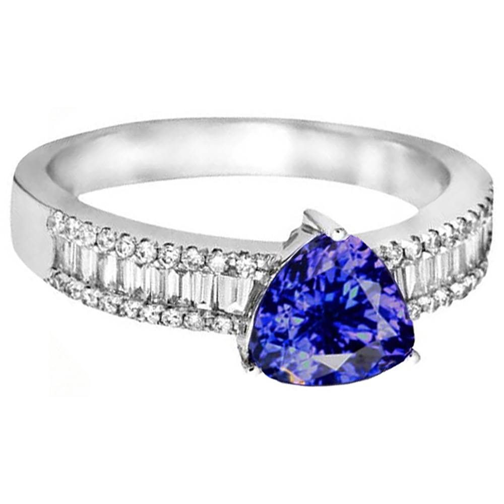 4.01 Ct Trillion Tanzanite Natural Earth Mined DIAMOND ( NOT LAB GROWN )s Engagement Ring White Gold 14K