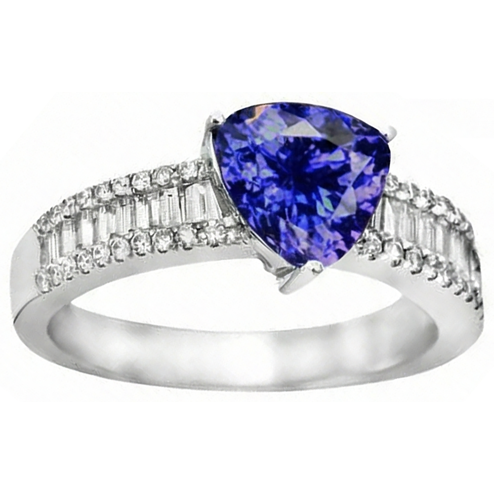4.01 Ct Trillion Tanzanite Natural Earth Mined DIAMOND ( NOT LAB GROWN )s Engagement Ring White Gold 14K