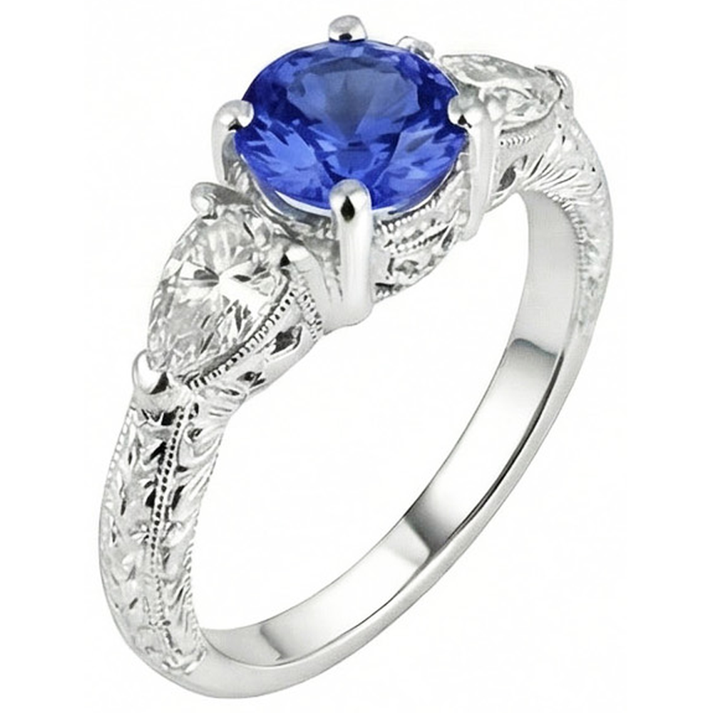 4.01 Ct Wedding Ring Sri Lanka Sapphire Trillion Natural Earth Mined Diamonds 3-Stone