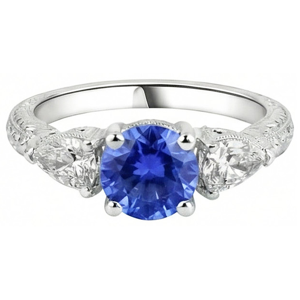 4.01 Ct Wedding Ring Sri Lanka Sapphire Trillion Natural Earth Mined Diamonds 3-Stone