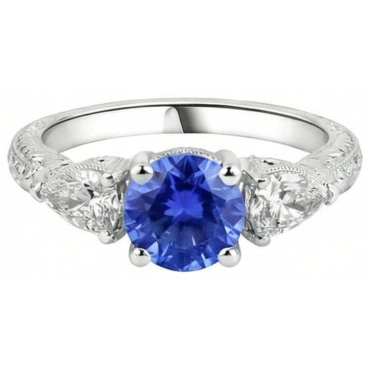 4.01 Ct Wedding Ring Sri Lanka Sapphire Trillion Natural Earth Mined Diamonds 3-Stone