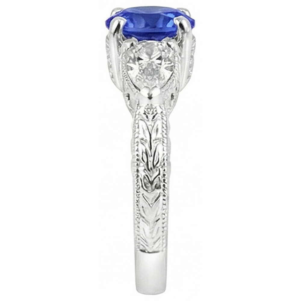 4.01 Ct Wedding Ring Sri Lanka Sapphire Trillion Natural Earth Mined Diamonds 3-Stone
