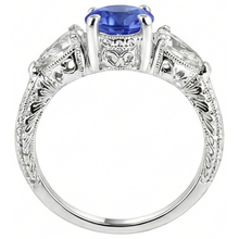 4.01 Ct Wedding Ring Sri Lanka Sapphire Trillion Natural Earth Mined Diamonds 3-Stone