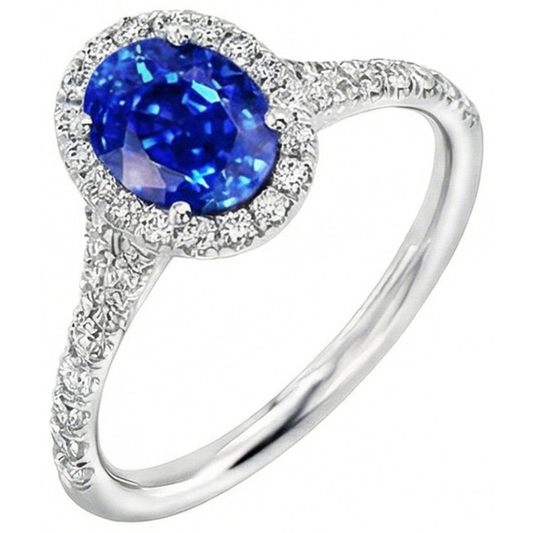 4.10 Ct Ceylon Blue Sapphire Natural Earth Mined Diamonds Wedding Ring White Gold 14K