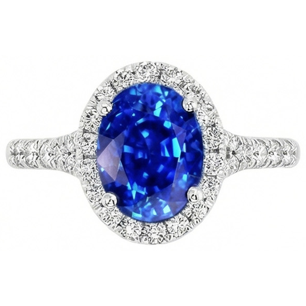 4.10 Ct Ceylon Blue Sapphire Natural Earth Mined Diamonds Wedding Ring White Gold 14K