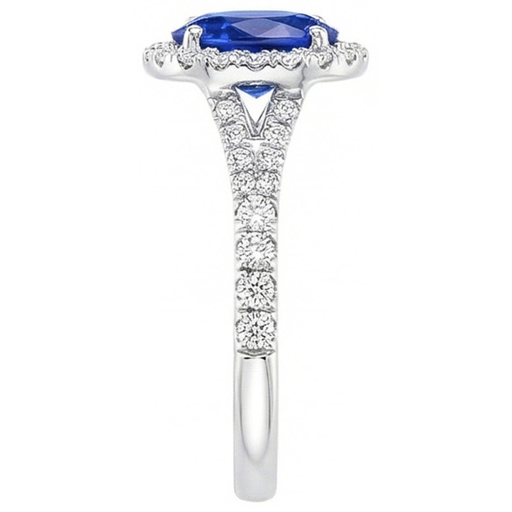 4.10 Ct Ceylon Blue Sapphire Natural Earth Mined Diamonds Wedding Ring White Gold 14K