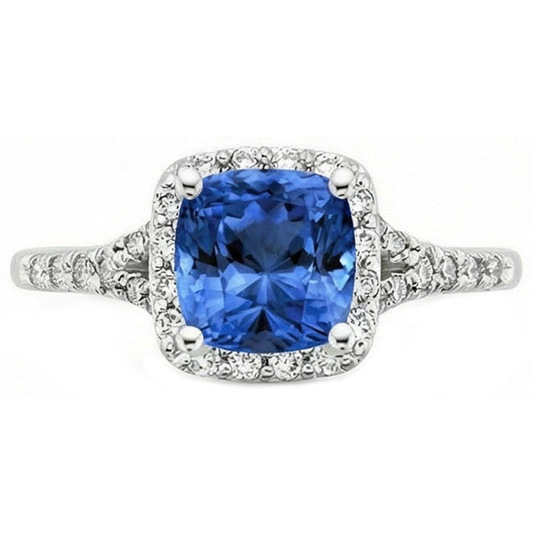 4.10 Ct Cushion Sri Lankan Sapphire And Round Natural Earth Mined DIAMOND ( NOT LAB GROWN )s Ring White Gold