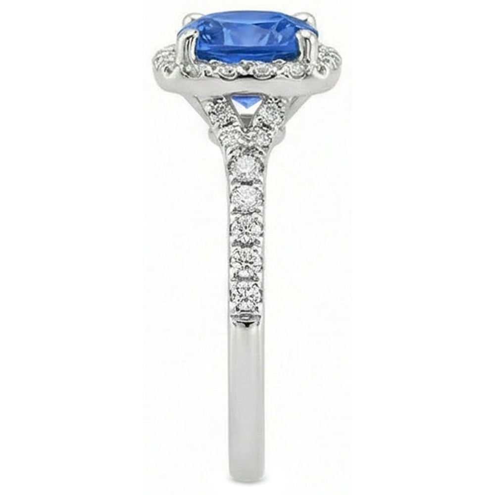 4.10 Ct Cushion Sri Lankan Sapphire And Round Natural Earth Mined Diamonds Ring White Gold