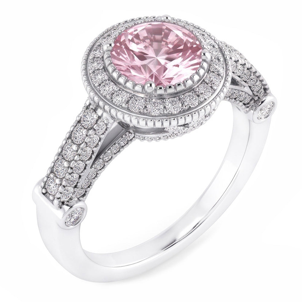 4.11 Ct Solitaire With Accents Round Halo Pink Sapphire Ring Gemstone