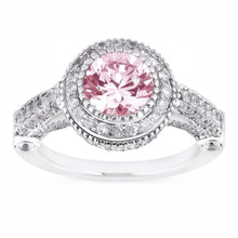 4.11 Ct Solitaire With Accents Round Halo Pink Sapphire Ring Gemstone