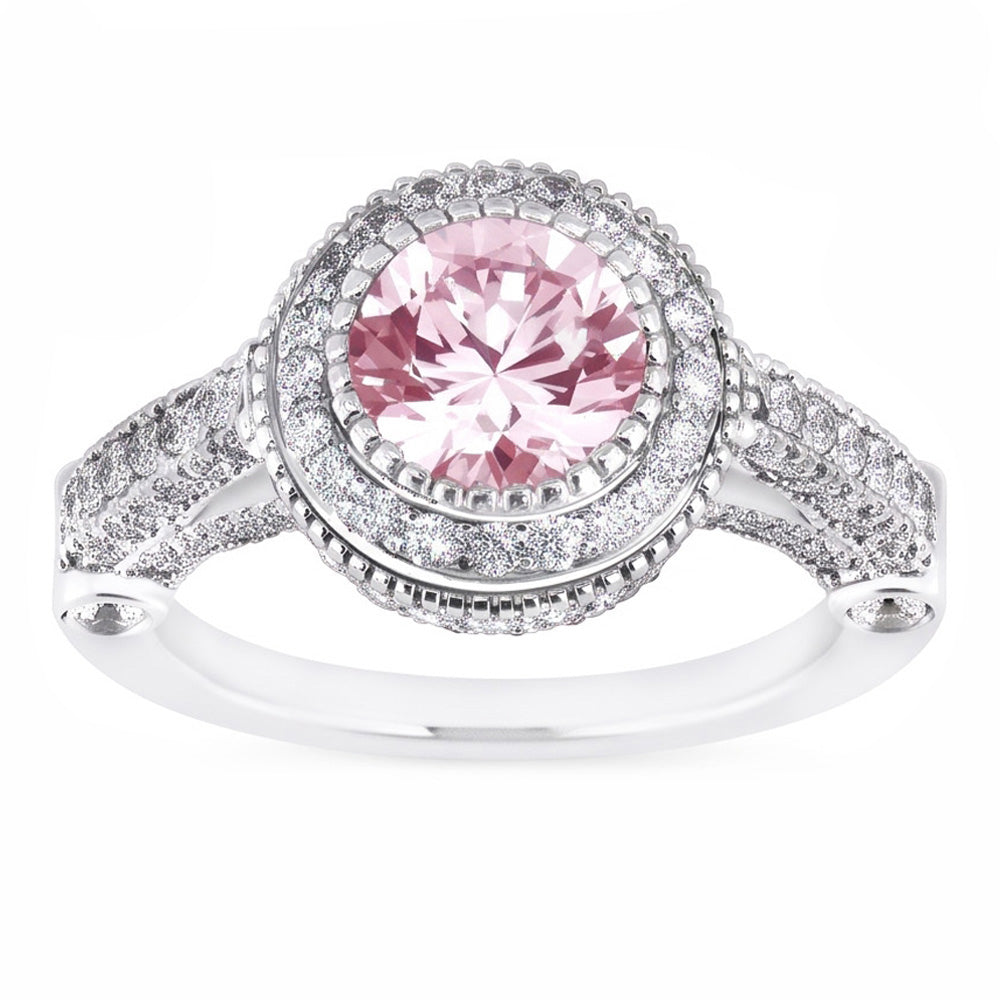 4.11 Ct Solitaire With Accents Round Halo Pink Sapphire Ring Gemstone