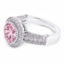 4.11 Ct Solitaire With Accents Round Halo Pink Sapphire Ring Gemstone
