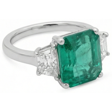 4.25 Carats Green Emerald Natural Earth Mined DIAMOND ( NOT LAB GROWN ) Three Stone Ring White Gold 14K New