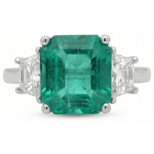 4.25 Carats Green Emerald Natural Earth Mined DIAMOND ( NOT LAB GROWN ) Three Stone Ring White Gold 14K New