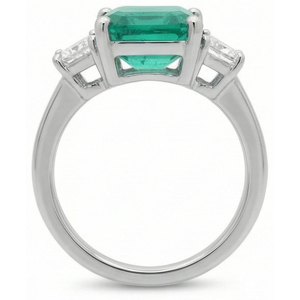 4.25 Carats Green Emerald Natural Earth Mined DIAMOND ( NOT LAB GROWN ) Three Stone Ring White Gold 14K New