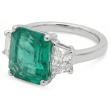 4.25 Carats Green Emerald Natural Earth Mined DIAMOND ( NOT LAB GROWN ) Three Stone Ring White Gold 14K New