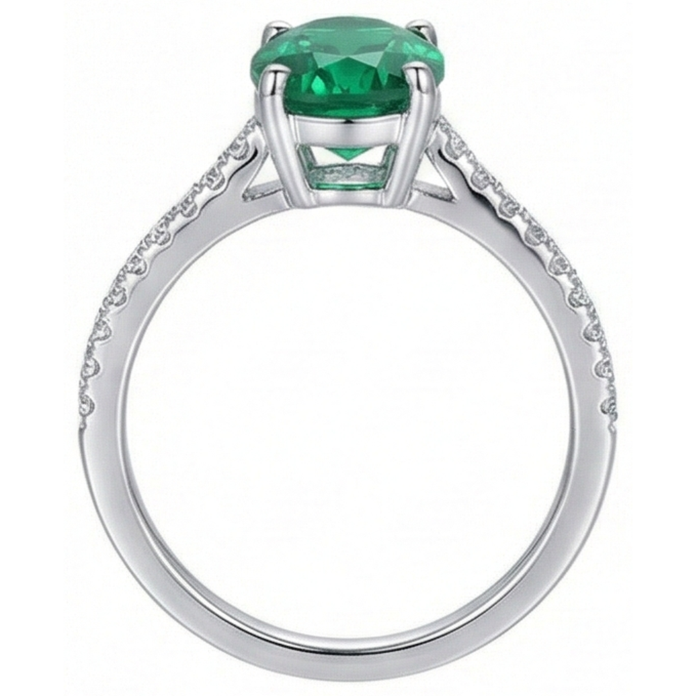 4.25 Carats Oval Cut Green Emerald And Natural Earth Mined Diamond Ring White Gold 14K
