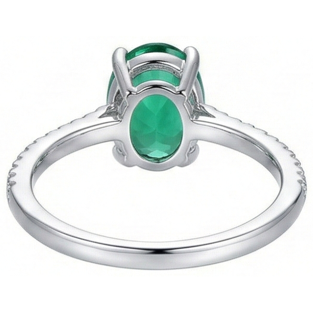 4.25 Carats Oval Cut Green Emerald And Natural Earth Mined Diamond Ring White Gold 14K