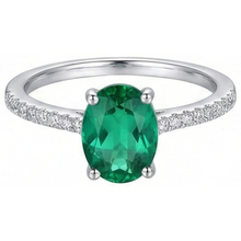 4.25 Carats Oval Cut Green Emerald And Natural Earth Mined Diamond Ring White Gold 14K