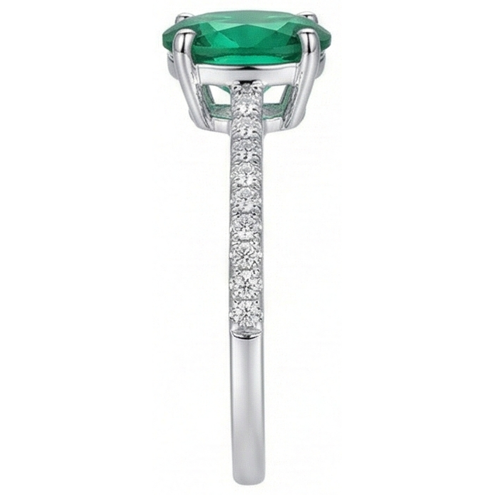 4.25 Carats Oval Cut Green Emerald And Natural Earth Mined Diamond Ring White Gold 14K