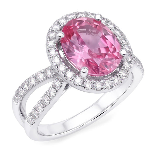 4.25 Carats Pink Sapphire And Natural Earth Mined Diamonds Wedding Ring 14K White Gold