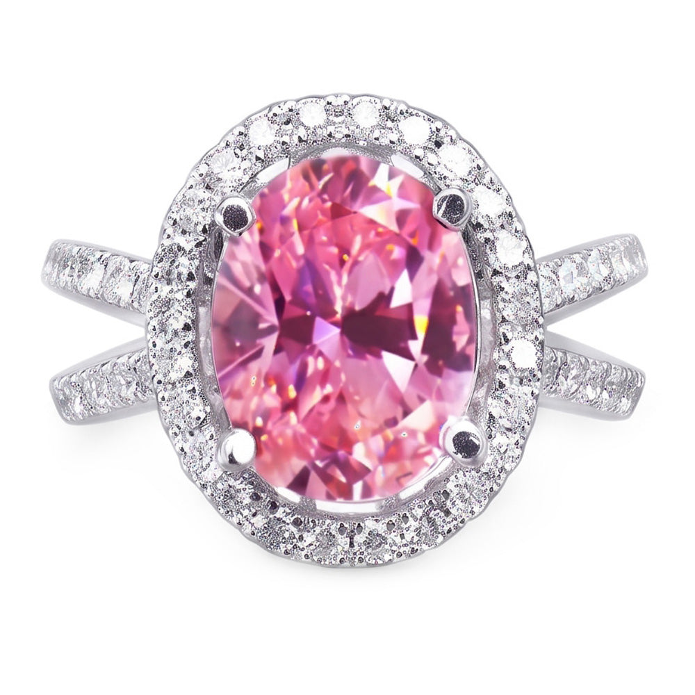 4.25 Carats Pink Sapphire And Natural Earth Mined Diamonds Wedding Ring 14K White Gold