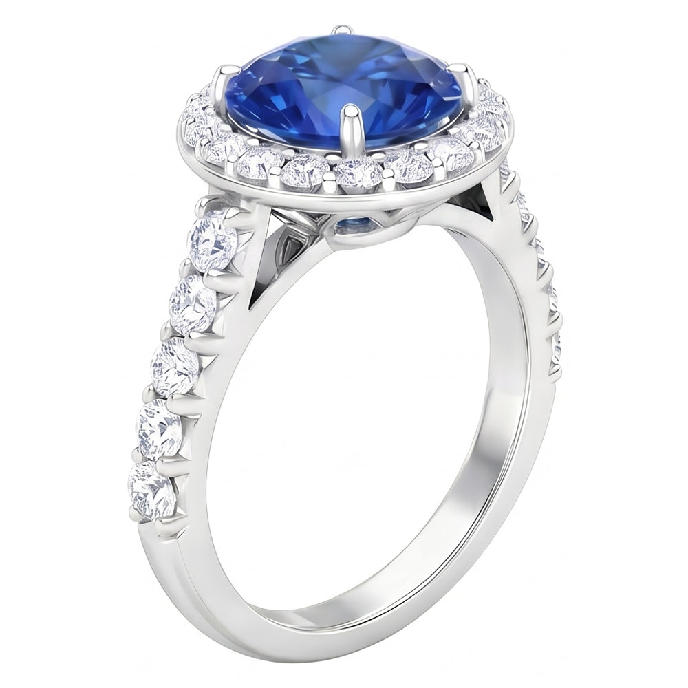 4.25 Carats Prong Set Sapphire And Natural Earth Mined DIAMOND ( NOT LAB GROWN )s Ring White Gold 14K