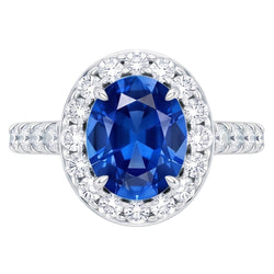 4.25 Carats Prong Set Sapphire And Natural Earth Mined DIAMOND ( NOT LAB GROWN )s Ring White Gold 14K
