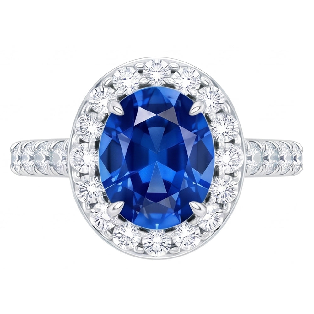 4.25 Carats Prong Set Sapphire And Natural Earth Mined DIAMOND ( NOT LAB GROWN )s Ring White Gold 14K