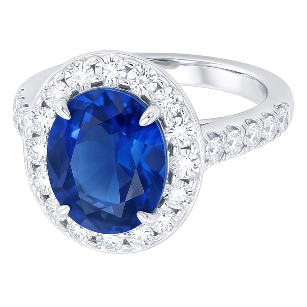 4.25 Carats Prong Set Sapphire And Natural Earth Mined DIAMOND ( NOT LAB GROWN )s Ring White Gold 14K
