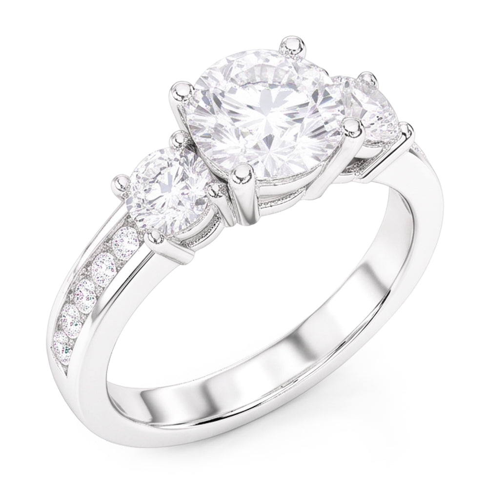 4.25 Carats Round Natural Earth Mined Diamonds 3 Stone Wedding Ring White 14K